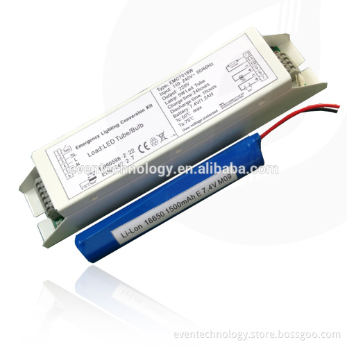 Emergency light conversion kit with rechargeable li-ion battery under 2 hours emergency duration